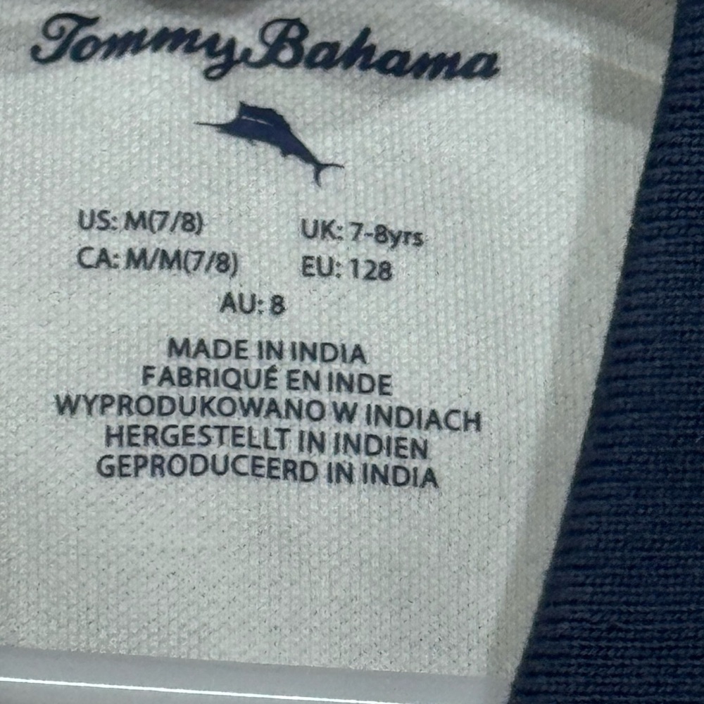 Tommy Bahama Kids Polo in White with Navy Accents - Picture 3 of 3